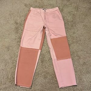 Patchwork pink denim pants